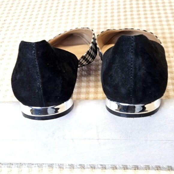 White House Black Market Christine Check Suede Silver Heel Classic Slip On Flats - Picture 5 of 11